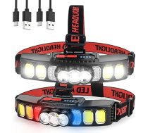 Galvas lukturis 2 Pack LED uzlādējams galvas lukturis ar 6 režīmiem, sarkanā gaisma 18000 High Lumen priekšējais lukturis, spilgts galvas lukturis IPX5 ūdensizturīgs USB galvas lukturis āra zvejai, pārgājieniem, kempingiem, skriešanai
