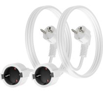 Pagarinātājs, 2 komplekti, 1,1 metru garš pagarinātājs Schuko IP20, 16A/250V, 4000W, 1,5 mm², ar Schuko kontaktdakšu un savienotāju, mājsaimniecībai, biroja multimedijiem, balts