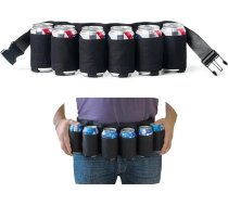 MUCHER Pārnēsājams dzērājs Alus un soda dzērienu bundžu jostas turētājs satur 6 dzērienus kempinga pārgājieniem āra ballītēm. (melns)