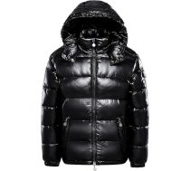 Ziemas jaka ar kapuci Silta vidēja svara metāliska dūnu jaka Zip quilted spīdīgs Puffer Coat, melna