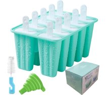10 ledus veidņu iepakojums, pārtikas kvalitātes popsicle veidnes, viegli noņemamas ledus veidnes, silikona - atkārtoti lietojamas saldējuma veidnes, BPA nesaturošas popsicle veidnes ar 10 tīrīšanas birstēm (zaļas)