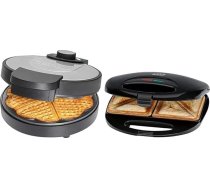 Clatronic WA 3492 Vafeļu gludeklis, 1000 W, nerūsējošā tērauda ieliktnis, liela cepšanas virsma, diametrs 18 cm & ST 3477 Sviestmaižu tosteris, taisnstūrveida sviestmaižu plate, ar 2 indikatoriem, melns
