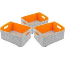 3 salokāmu glabāšanas grozu komplekts no mazgājama filca, plankumaini pelēks/oranžs, 30 x 24 x 15 cm, organizatora kaste, plauktu kaste, saliekamā kaste, rotaļlietu grozs, filca grozs.