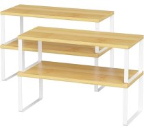 LIANTRAL Virtuves skapīša organizatoru komplekts 4 gab., virtuves plaukts, virtuves organizators, garšvielu turētājs, metāla un koka, izvelkams, stackable, skapja plauktu ieliktnis, platums 39,6 cm, dabīgs un balts