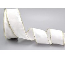 25 m x 40 mm Dekoratīvā lenta "Pasaka" Balta zelta stiepļu lenta ar lureksu Metāla dzijas lenta Zelta mala Sudraba mala Dāvanu lenta Ziemassvētku auduma lenta Metāliska spīdīga lenta