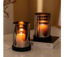 Stikla laterna Stikla sveču turētājs Pillar Candles: Svečturi: 2 laternu sveču turētāji Melna stikla cilindrs svecēm ar metāla plāksni sveces dekorēšanai uz galda Sveču turētājs Pillāru sveces svecēm.