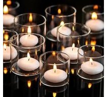 Romadedi Tējas gaismas turētājs Stikla tējas gaismas glāzes - 24 gabaliņi Votive sveču turētājs tējas svecēm peldošām svecēm kāzu svinībām Ziemassvētku galda dekorēšanai Dzīvojamās istabas dekorēšanai, S + L