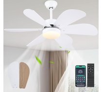 Surtime griestu ventilatori ar apgaismojumu un tālvadības pulti, 107 cm griestu ventilators ar 6 atgriezeniskām koka lāpstiņām, moderns plakans griestu ventilators terasei, virtuvei, guļamistabai