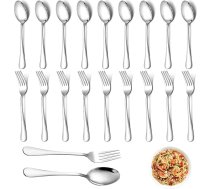 OT-NVWOZR 20 gabaliņu karošu un dakšu komplekts, 10 servēšanas karotes un 10 vakariņu dakšas 17 cm, nerūsējošā tērauda deserta karotes, galda piederumu komplekts, galda karotes, mazgājamas trauku mazgājamā mašīnā, piemērotas mājai, vir