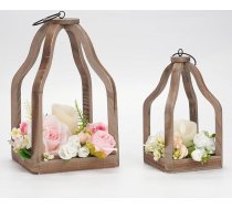 Sveču laterna Koka Vintage apdare: Romadedi 22/29 cm Lauku mājas stila lauku mājas laterna Liela Ziemassvētku balkona dārza kāzu galda dekorēšanai iekštelpās, brūna, 2 gab. komplekts
