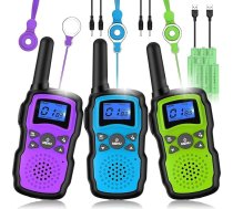 Wishouse Walkie Talkie bērnu komplekts 3, Ziemassvētku dzimšanas dienas dāvana meitenēm zēniem no 4 5 6 6 7 8 9 9 10 gadiem, radio pieaugušajiem, liela darbības attāluma USB uzlādējams ar akumulatoru, āra kempinga rotaļlieta