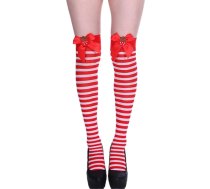 Mīksts ziemas kājbikses, svītrainas zeķes ar loku, krāsainas svītras, Ziemassvētku zeķes ar loku, sarkanbaltsarkanas, A