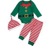 Jaundzimušo zīdaiņu meitenes zēni Ziemassvētku Elfs apģērbs garām piedurknēm Romper rotaļu kostīms svītrains bikses cepure 3 gabalu toddler Unisex pirmais 1. Ziemassvētku puse apģērbu komplekts foto šaušanas 0-18 mēneši