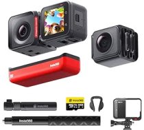 Insta360 ONE RS Twin Edition Creator Kit — ūdensizturīgs 4K60 kadri/s Action Cam un 5,7K 360° kamera ar maināmiem objektīviem, stabilizācija, 48MP fotoattēli, aktīvs HDR, AI rediģēšana