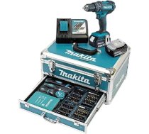 Makita DHP482RFX9 triecienurbjmašīna 18 V / 3,0 Ah, 2 akumulatori un lādētājs alumīnija korpusā, benzīna zilā krāsā, 96 gab. piederumu komplekts