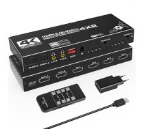 HDMI matrica 4x2 - Tendak 4 in 2 Out HDMI Switch Matrix 4K @ 60Hz HDMI Splitter Switch + optiskais SPDIF un 3,5 mm stereo audio ekstraktors Atbalsta HDMI 2.0 HDCP 2.2 EDID HDR 3D ar IR tālvadības pulti