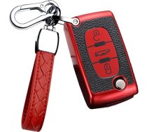 HIBEYO Flip Key Auto atslēgu futrālis piemērots Peugeot atslēgu futrālis Citroen C1 C2 C3 C4 Berlingo Peugeot 307 207 407 308 tālvadības atslēgu kārba TPU ādas tekstūra 3 pogas sarkans