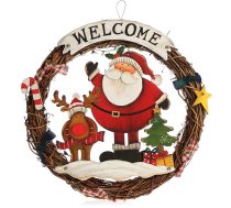 com-four® Pīts Ziemassvētku vainags - Ziemassvētku vainags - Ziemassvētku rotājums - koka vainags ar aptuveno diametru 31 cm (Santa Claus - L)