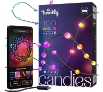 Twinkly Strings Pearls 100 LED Pearl Fairy Lights, RGB LED apgaismojums, daudzkrāsains, saderīgs ar Alexa un Google Home, spēļu gaisma, darbina USB-C, zaļš kabelis, 6 m