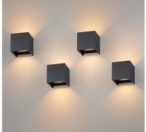 K-Bright Pack of 4 LED sienas lampas iekštelpās/āra 12 W sienas lampas ar regulējamu gaismas staru kūli uz augšu un uz leju, 3000 K silti balta āra sienas gaisma IP65 dzīvojamai istabai guļamistabai balkonam antracīts