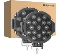 Willpower 2 x LED darba lukturi, 7 collu 51 W LED prožektors, LED lukturis, 12 V automašīnai, ekskavatoram, piekabei, traktoram, traktoram, kravas automašīnai, SUV, apvidus auto