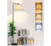 Tacopet stāvlampa viesistabai ar lina abažūru, stāvlampa ar 3 krāsu temperatūrām 3000-6500 K, moderna lasīšanas lampa 12 W LED ar kājas slēdzi stāvlampa viesistabai, guļamistabai, birojam, melna