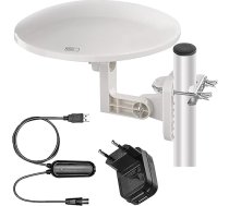EMOS - Digitālā antena ar pastiprinātāju - izmantošanai ārpus telpām - Aktīvā antena - 0-80 km diapazons - FM/DAB/DVB-T/DVB-T2 - Integrēts LTE/4G/5G filtrs - 360° uztveršanas leņķis - Noturīga pret laikapstākļiem, izturīga pret UV staroj