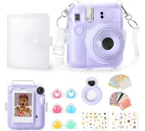Rieibi Fujifilm Fujifilm Instax Mini 12 aksesuāri, dāvanu komplektā ietilpst caurspīdīgs Instax Mini 12 futrālis ar siksniņu, mini fotoalbums, pašportreta spogulis, DIY uzlīmes, krāsu filtrs (bez kameras) - violeta, komplekts violeta,