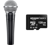 Shure SM58SE kardioīdais dinamiskais vokālais mikrofons ar Eius slēdzi un Amazon Basics 128GB MicroSDXC atmiņas karte ar SD adapteri A2 U3 100MB/s maksimālais nolasīšanas ātrums - melns