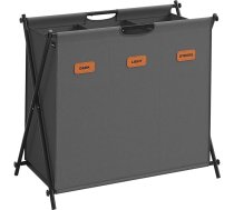 SONGMICS veļas veļas šķūnis 135L veļas grozs 3 nodalījumi Salokāms X plaukts Pielāgotas etiķetes veļas istabai Guļamistaba Vannas istaba Slate Grey LCB130G01