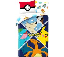 Halantex Pokemon Évolution bērnu divpusējās segas pārvalks 140 x 200 cm + spilvendrāna Pikachu, Turtok (Carapuce), Glurak (Glumanda) un Florisaur (Bulbizarre) POK611