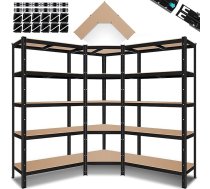 ® 3 plauktu sistēmas komplekts Metāla plauktu sistēmas metāla glabāšanas plaukti 1 x stūra plaukts un 2 x glabāšanas plaukti 15 plaukti MDF paneļu plaukts 2625 kg darbnīcas plaukts pagraba plaukts garāžas plaukts Heavy Duty plaukti bez skrū