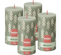 Bolsius Rustic Pillar Candles Silhouette - Zaļš ar apdruku - 4 sveces - 13 x 7 cm - Ilgstoša degšana - Sadzīves sveces - Sastāv no dabīga augu vaska - Bez palmu eļļas
