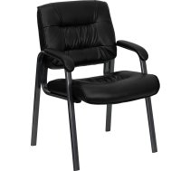 Flash Furniture Haeger melns ādas sānu krēsls ar titāna pelēku pulverkrāsas rāmi
