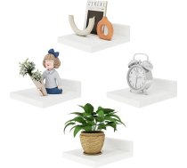 IBUYKE Mazais peldošais plaukts, koka sienas plaukts, 4 elementu komplekts, izstāžu plaukti, piekaramais plaukts guļamistabai, vannas istabai, virtuvei, balts, RF-GB505W-4