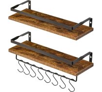 IBUYKE RF-TM008S 2 sienas plauktu komplekts, 42 x 15 x 8 cm, pie sienas montējami peldošie plaukti, dekoratīvie plaukti ar dvieļu turētāju, sienas drēbju pakaramais grāmatu plaukts, viesistaba, virtuve, vannas istaba