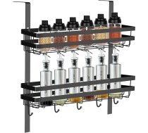 ZLLkeji Ledusskapja plaukts Spice Rack bez urbšanas ar 9 āķiem Nerūsējošā tērauda piekaramais plaukts virtuvei garšvielu, dzērienu, garšvielu pudeļu, vīnu uzglabāšanai, melns