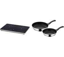 WMF Kult X dubultā indukcijas plīts, plīts līdz 28 cm, 3500 W & Velna pannu komplekts, 2 gab., 28 cm + 24 cm, indukcijas panna, Cromargan nerūsējošā tērauda pārklājums, plastmasas rokturis