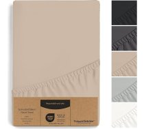 Gultas ar atsperu lodziņu gultas pārklājs 180 x 200 līdz 200 x 200 cm, līdz 40 cm matrača augstumam, džersija kokvilnas gultas pārklājs 180 x 200 cm līdz 200 x 200 cm izmēra gultas matracim, smilškrāsas krāsā, bēšs