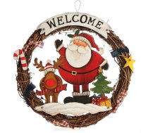 com-four® Pīts Ziemassvētku vainags - Ziemassvētku vainags - Ziemassvētku rotājums - koka vainags ar aptuveno diametru 31 cm (Santa Claus - L)