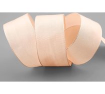 finemark Lina 034/1 Zīda lenta 20 m x 40 mm gaiši aprikožu krāsā ar stiepļu malām Auduma lenta Dekoratīvā lenta Dāvanu lenta Dāvanu lenta Galda rotājumi Kāzu Lieldienu lenta Visko karšu izgatavošanas stieple