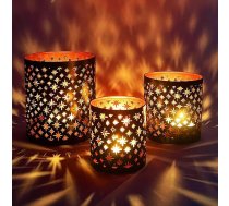 Marakeša 3 tējas lampu turētāju komplekts 14 cm liels metāla austrumu tējas lampu turētājs Hamman melns varš kā galda dekors