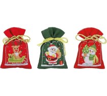 Vervaco Counted Pattern Pack Izšūšanas komplekts somas Ziemassvētku 3 DIY Counted Cross Stitch Izšūšanas komplekti Amatniecība Pieaugušo Creative Set 8 x 12 cm Izšūšanas komplekts iesācējiem Auduma soma izšūšanai