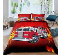 Ugunsdzēsējs Truck sega Cover Set Bērnu ugunsdzēsēju brigādes auto transportlīdzekļu gultas komplekts 135 x 200 cm zēniem meitenēm bērnu guļamistabas dekori ugunsdzēsēju brigādes modelis gultas komplekts sarkans ar 1 spilvendrānu
