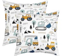 Būvniecības spilvenu pārvalks 40x40cm dīvāns gulta 2 Pack Cartoon Equipment Truck Cushion Cover Cushion Cover Cushion Cover Auto ekskavators Traktors Transportlīdzeklis Balts spilvens Inserts nav iekļauts