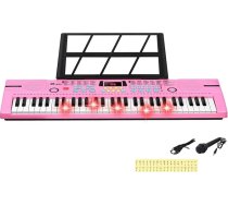 61 taustiņu klaviatūras klavieru komplekts, elektroniskās muzikālās digitālās klavieres, 100 ritmi, LCD ekrāns bērniem, pieaugušajiem, iesācējiem, izgaismotie taustiņi_1, rozā krāsā