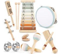 Mazuļu mūzikas instrumenti, neitrālas krāsas Montessori koka mūzikas instrumenti maziem bērniem no 18m-3 gadiem, bērnu instrumentu rotaļlieta, Ziemassvētku un dzimšanas dienas dāvana 18M-3-5 gadiem