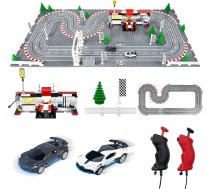 UNIKONIO Slot Cars sacīkšu trases komplekti, auto sacīkšu trase ar 2 kontrolieriem, 2 automašīnas, regulējams ātrums, 1:87 Bloku celtniecības auto sacīkšu komplekts, Ziemassvētku Helovīna dāvanu auto rotaļlieta - 07
