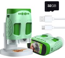 ydi elektroniskais mikroskops bērniem, 3-in-1 rokas mikroskops ar 2 collu ekrānu, 800X mikroskops ar video digitālo kameru, USB savienojums ar datoru, komplektā ietilpst 32 GB karte