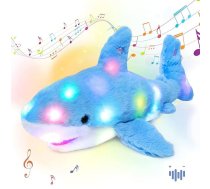 Hopearl LED plīša rotaļlieta haizivs ar apgaismojumu, regulējamu skaļumu, animācijas, nomierinoša, nomierinoša, nomierinoša, dzimšanas dienas, Ziemassvētku, ziemas dāvanas bērniem, mazbērniem, meitenēm (zila, 28 cm)